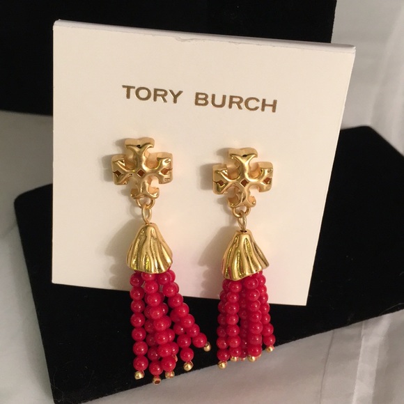Tory Burch Jewelry - Tory Burch Roxanne Small Tassel Earrings red